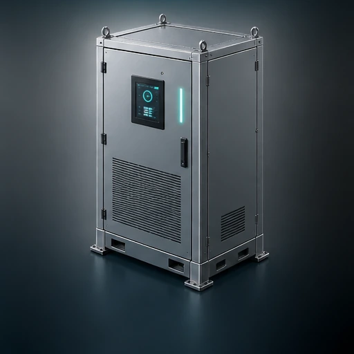 Illustrative battery components assembling into a commercial energy storage cabinet.